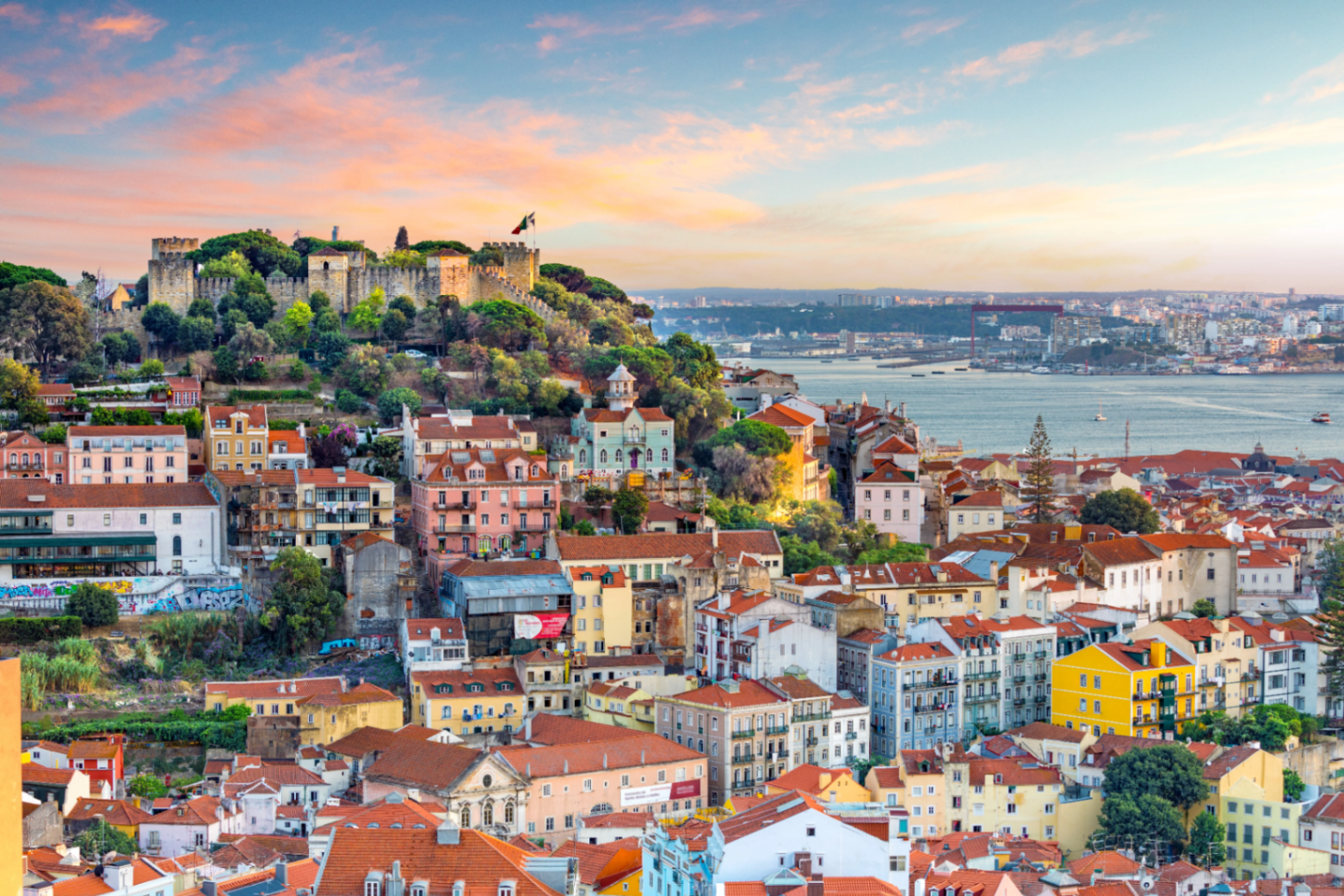Lisbon coast at sunset — Tagus river view