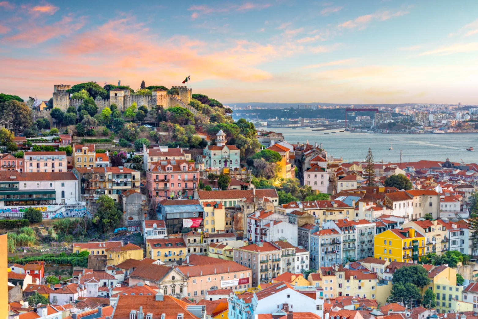 Lisbon coast at sunset — Tagus river view